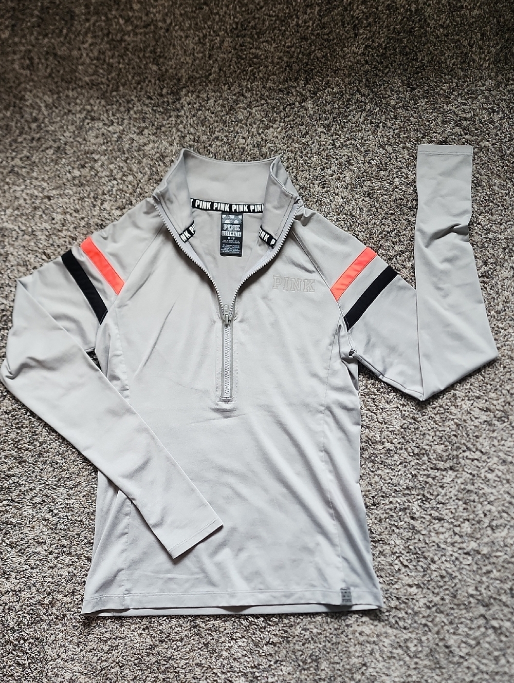 PINK Light Gray Half-Zip Jacket with Coral Accent